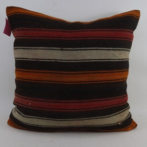 Striped kilim pillow, Handmade kilim pillow, Floor pillow, Vintage pillow, Kelim kissen, Nomadic pillow, 28x28 kilim pillow cover, no 96