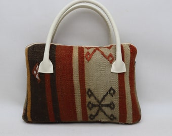 Rare kilim bag, Handmade bag, Wool and leather designer kilim bag, 10x14" bohemian bag, Unique bag ,Rustic bag ,Aztec bag, Kilim bag, No 7