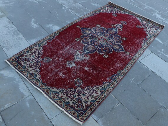 Half round rug, Semi circle rug, Vintage rug, Bohemian rug, Wool rug, Handmade rug, Frontdoor rug, Turkish rug, Carpet, 3.6 x 7 ft TRV1145