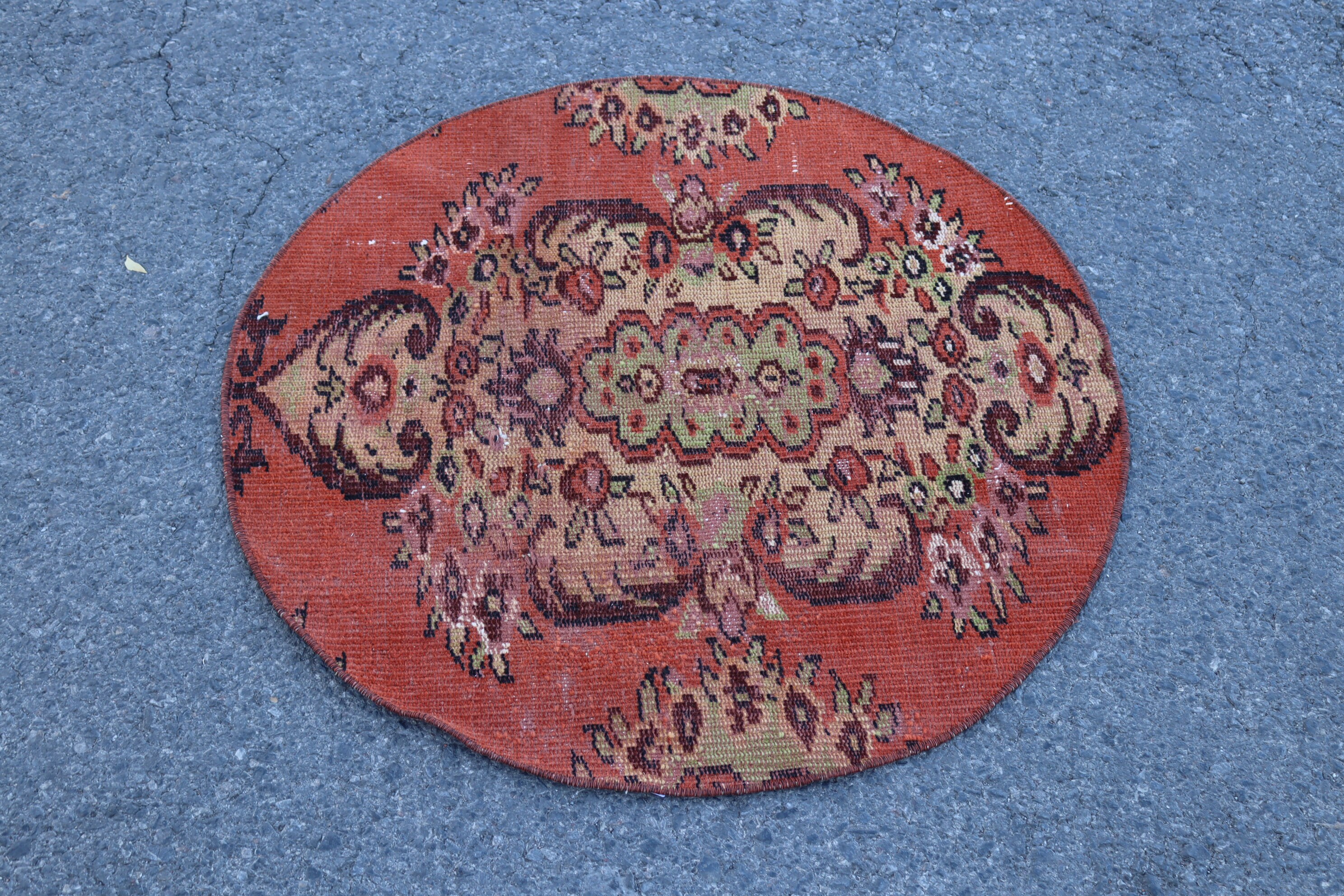 Turkey rug Orange circle rug Vintage rug Small area rug Etsy