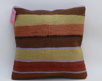 turkish kilim pillow striped boho pillow decorative kilim pillow multicolor pillow natural kilim pillow 16x16 inch pillow cover  no 2277