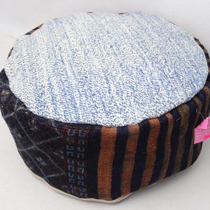 Home decor puffs, Kilim footstool, Beanbag, Circle pouf, Boho pouffe cover, Moroccan pouffe, Handwoven Floor pillow, 20x20x10 inches No 595