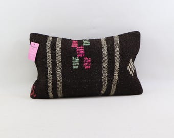 turkish rug pillow cover anatolian pillow handmade wool pillow boho decor pillow decorative kilim pillow 12x20 pillow cover no 2254