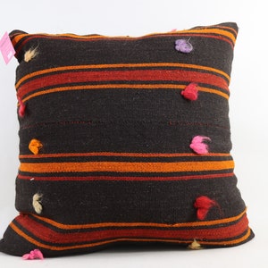 Turkish kilim pillow cover, Organic wool pillow, Handwoven kilim pillow, Floor pillow, Bohemian kilim pillow, 28x28 kilim pillow cover, no 9