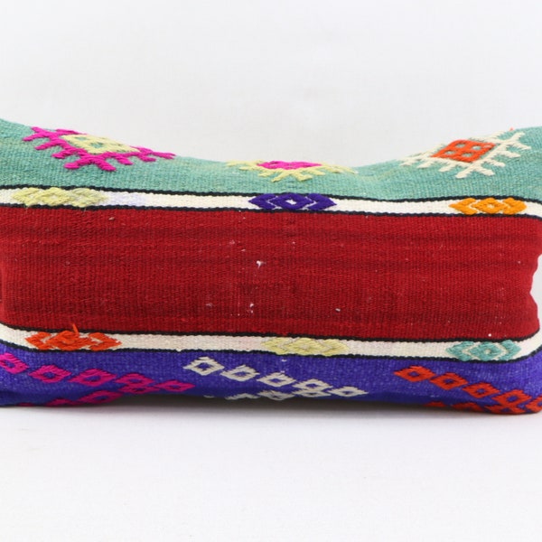 turkish striped kilim pillow bohemian pillow lumbar pillow natural wool pilllow decorative kilim pillow 10x20 pillow cover no 2472