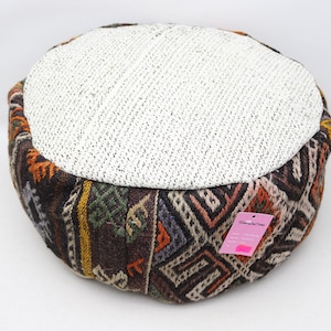 Ottoman pouf, Round pouf, Kilim beanbag, Footstool, Oriental pillow, Camping pillow, Boho decor, Pouf cover, 20x20 height 10 inches NO 589