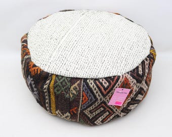 Ottoman pouf, Round pouf, Kilim beanbag, Footstool, Oriental pillow, Camping pillow, Boho decor, Pouf cover, 20x20 height 10 inches NO 589