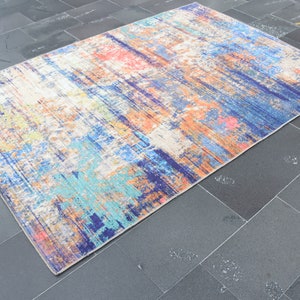 Digital print rug, Multicolor printed rug, Home decor, Non slip chenille rug, Area rug, Living room rug, Custom rug, 5.1 x 7.5 ft TRV1635