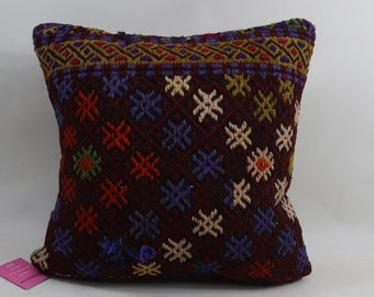 turkish kilim pillow cover sofa pillow handmade wool pillow holiday decor vintage pillow decorative throw pillow 18x18 pillow cover no 1515