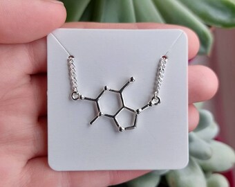 Chocolate Theobromine Laser Cut Walnut Necklace Nerdy Gift for Her Molecule Necklace
