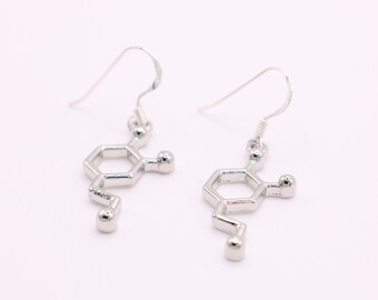Dopamine  Earrings | 925 Sterling Silver Hooks | Lead and Nickel Free | Chemistry Biology Molecule Jewellery | Science Gifts | Eco Friendly