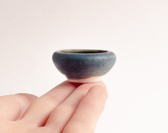 Blue miniature bowl for ikebana decor Dollhouse pottery mini porcelain vase handmade small porcelain bowl