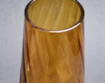 Vintage 1960s Empoli Italy Amber Glass 25.5cm Bud Vase With A Clear Twisted Stem Base.