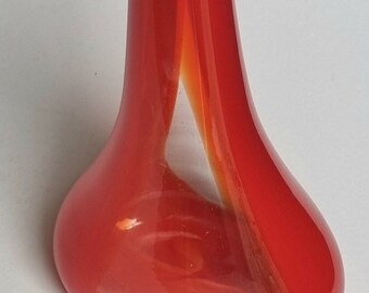 Mid 20th Century Czech Tall Red to Orange and Clear Art Glass Vase.