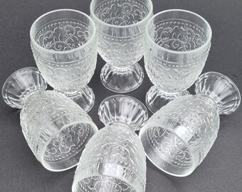 A Set of 6 Retro/Vintage 1970s Pavel Panek Czech, Pressed Footed Glasses/Goblets and Embossed with "Cibulak" Onion Pattern.