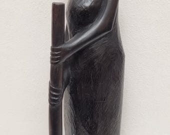 Vintage Hand Carved Ebony of African Female with Pestle & Mortar.