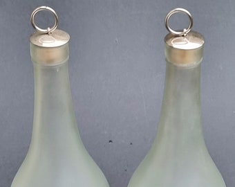2 Retro Very Cool Looking and Decorative Frosted Bottles with Stoppers. Maker Unknown.