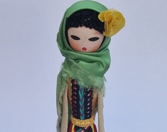 A Beautiful Vintage 1970s Authentic Bulgarian Folklore Wooden Handmade Doll.