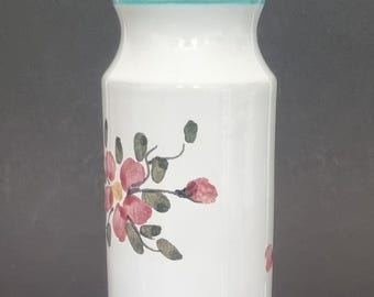 Mid Century Ceramica Sirolese Italy Glazed Hand Painted Floral Cylindrical Vase.