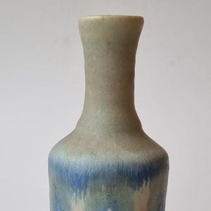 Vintage Studio Pottery Stoneware Vase Dripped Blue Glaze Signed Monogram Stamp.