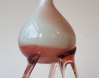 Vintage Jozefina Krosno Polish Art Glass Jellyfish Oil Lamp/Bud Vase Pink White.