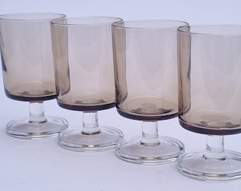 A Vintage 1970s Set of 4 Luminarc France Smokey Brown Liqueur Glasses.