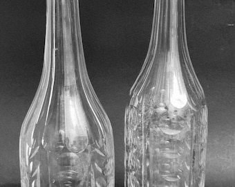 19th Century Victorian Hand-Blown Moulded Glass Decanters and Stoppers.