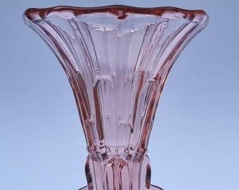 Art Deco 1930s Stozle Czech Pink Glass Rocket Style Vase. Decorative and Collectible.