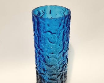Vintage Blue/Purple Textured Bark Effect Glass Vase. In the Style of Whitefriars.