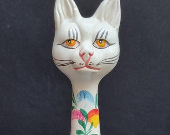 Mid Century, Vintage 1960s, Italian Pottery Hand Painted Ceramic Cat Ornament/Figurine.