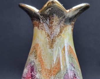 Mid Century 1940s German Pottery Keramik Drip Glaze Tulip Vase. No 536-15.