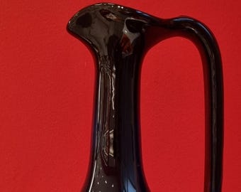 Striking Vintage 1970s Glossy Blue Drip Glaze Vase/Ewer/Pitcher/Jug. Decorative.