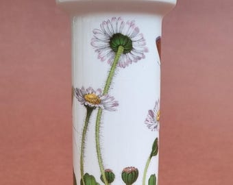 Vintage 1970s Portmeirion Botanic Garden of Daisy Flowers and Butterflies Small Cylindrical Shaped Vase & Designed by Susan Williams-Ellis.