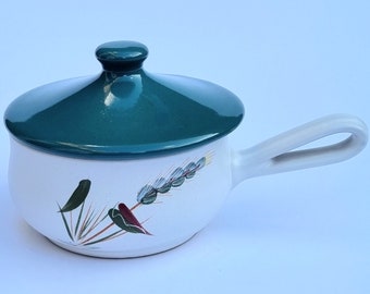Vintage Denby "Greenwheat" Lidded Soup Bowl with Looped Handle.
