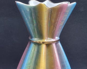 Mid Century 1950's Sicas Sesto Fiorentino Italy Lustre Glaze Vase - Rainbow Coloured.
