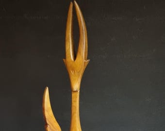 Vintage Mid Century Modern, Teak Wood Hand Carved Figurine of 2 Gazelles/Antelopes.