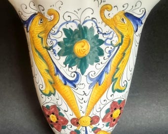 Vintage Deruta Italy, Hand Painted Wall Pocket Vase.