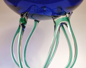 Vintage 1980s Krosno Poland "Jozefina" Large Handblown "Jellyfish" Art Glass Pedestal Bowl.