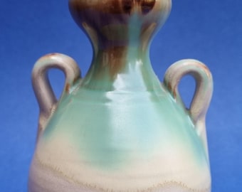 Arroyo Studio Art Spain, Vintage 1980s Drip Glazed 2 Handled Ceramic Vase.