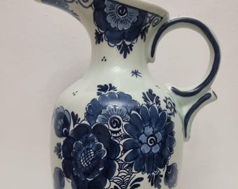 Large Vintage 1960s Royal Goedewaagen Handled Hand Painted Blue & White Delft Vase/Pitcher.