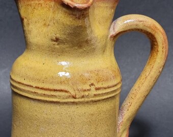 French Antique Late 19th/Early 20th Century Rustic Yellow Salt Glazed Pottery Jug/Pitcher