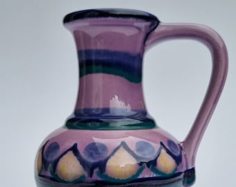 Beautiful Vintage 1970s Flora Gouda Holland Lila, Lilac and Purple Handled Vase 1875. Dutch Pottery.