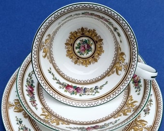Vintage 1980s Wedgwood Columbia White Enamelled Fine Bone China Cup, Saucer, and Side Plate Trio. Sold Individually.
