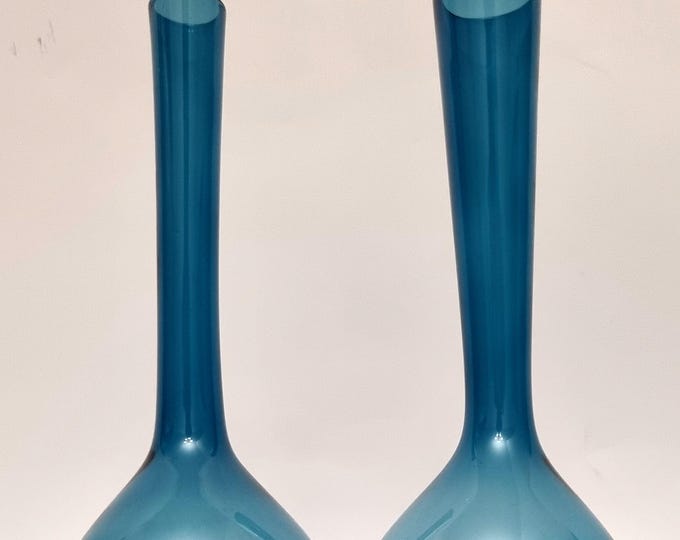 Featured listing image: Mid Century Modern Sweden Hand Blown Arthur Percy Gullaskruf Art Glass Long Neck Vase - Set of 2.