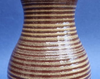 Mid Century Holkham Pottery Thrown Brown Ribbed Vase.