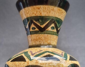 St Jean Bretagne, France Mid Century 1950s Small Geometric Design Glazed Ceramic Vase.