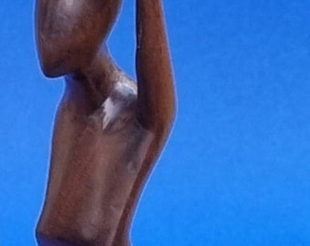 Vintage 1970s African Ebony Wood Hand Carved Woman Statuette.