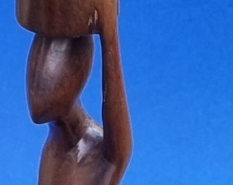Vintage 1970s African Ebony Hand Carved Woman Statuette/Figurine.