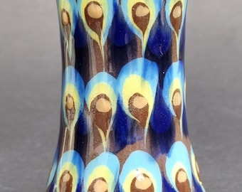 Vintage Small Handmade Studio Pottery Glazed "Peacock Feathers" Design Decorative Vase.