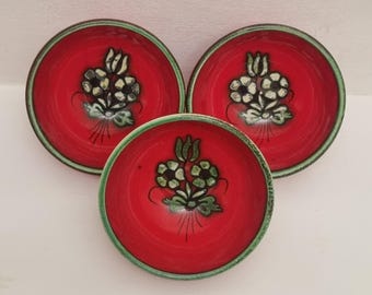 Vintage West German Zell Am Harmersbach "Anuschka" Glossy Red Keramik Bowls - Set of 3.